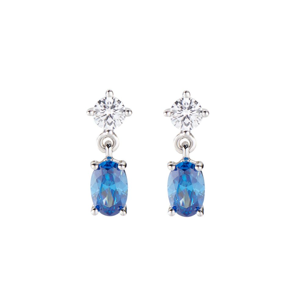 Amen Orecchini Argento Ovale Blu e Zircone