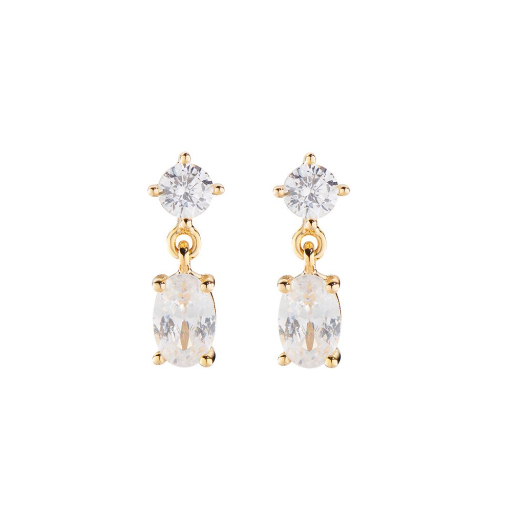 Amen Orecchini Argento Gold Ovale Bianco e Zircone
