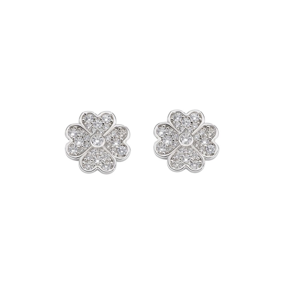 Amen Orecchini Lobo Argento Quadrifoglio Zirconato
