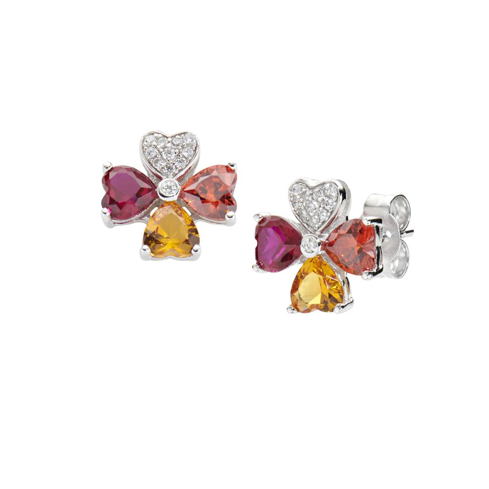 Amen Orecchini Argento Quadricuore Multicolor Arancio