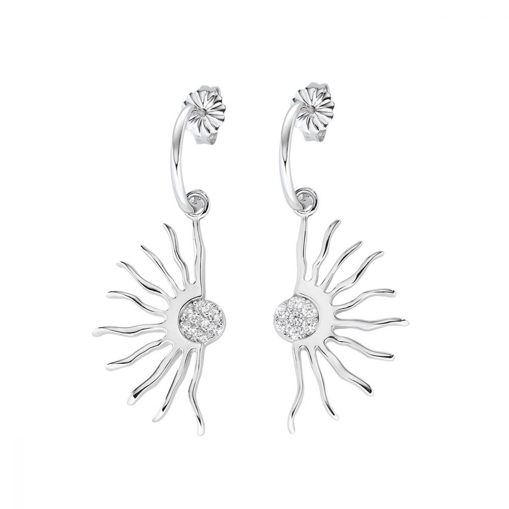 Amen Orecchini Argento Rodiato Sole Con Zirconi