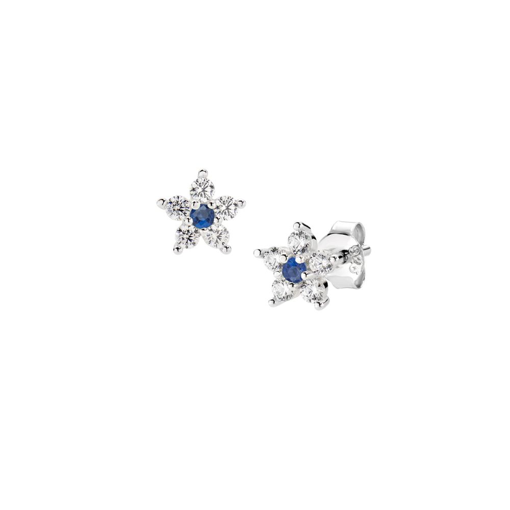 Amen Orecchini Argento Fiore di Zirconi Bianchi e Blu