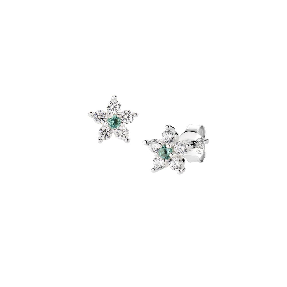 Amen Orecchini Argento Fiore di Zirconi Bianchi e Verde