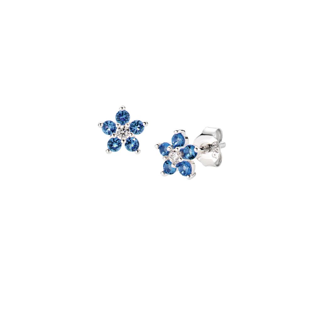 Amen Orecchini Argento Fiore Zirconi Blu e Bianco