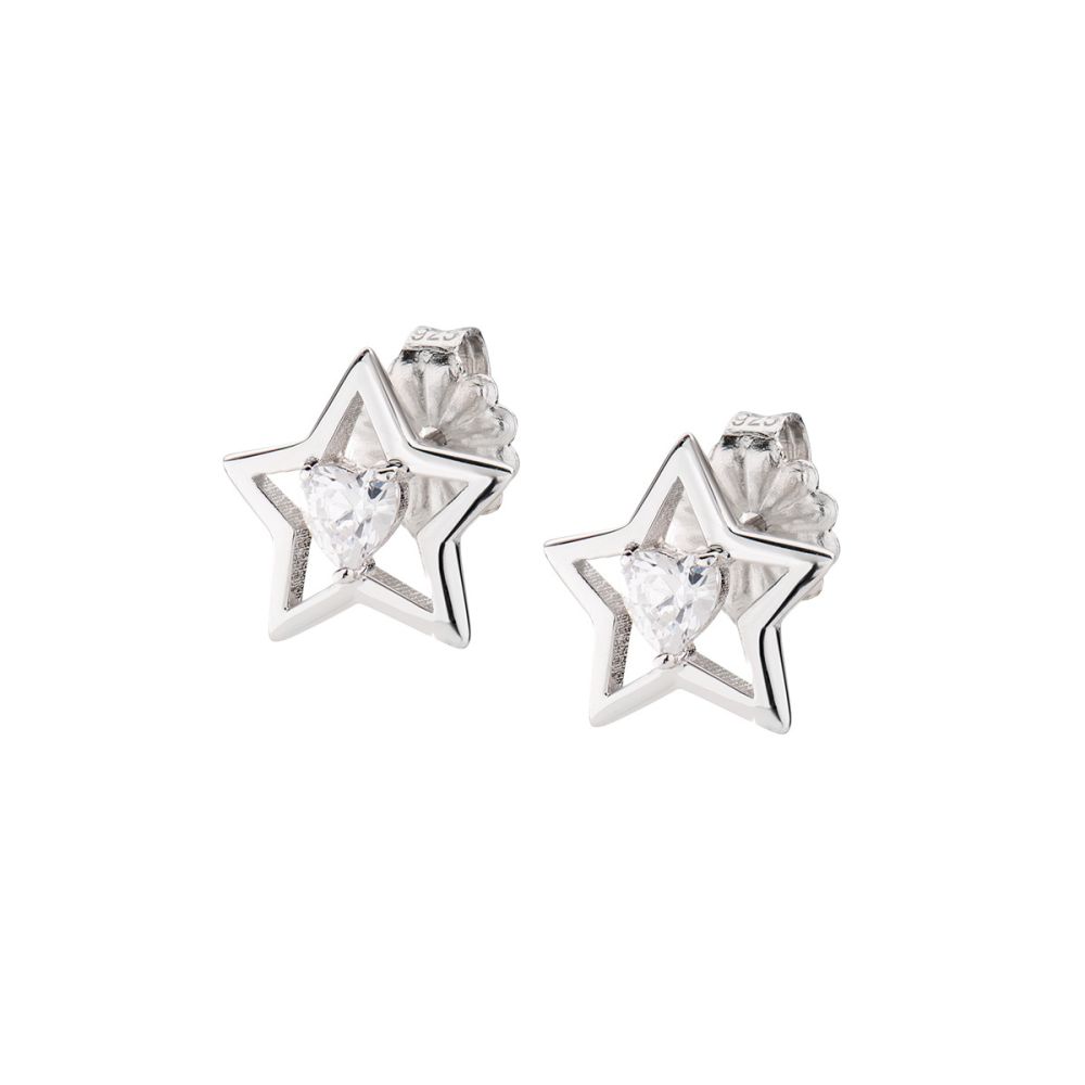Amen Orecchini lobo Argento Stella Cuore Bianco