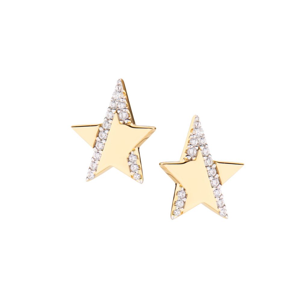 Amen Orecchini lobo Argento Gold Stella Zirconi Bianchi