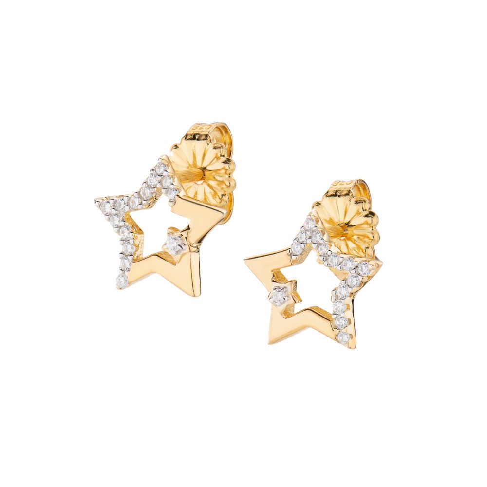 Amen Orecchini lobo Argento Gold Stella Zirconi Bianchi