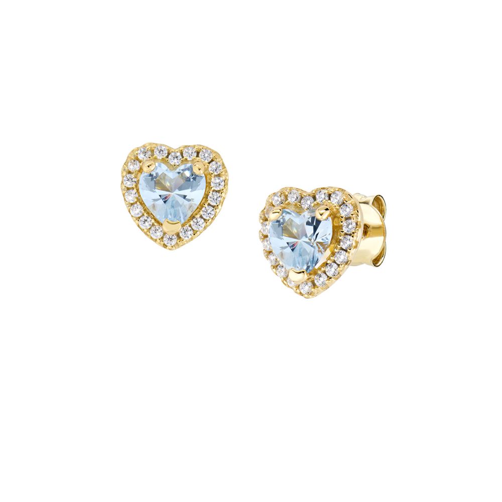 Amen Orecchini Argento Gold Cuore Acquamarina e Zirconi