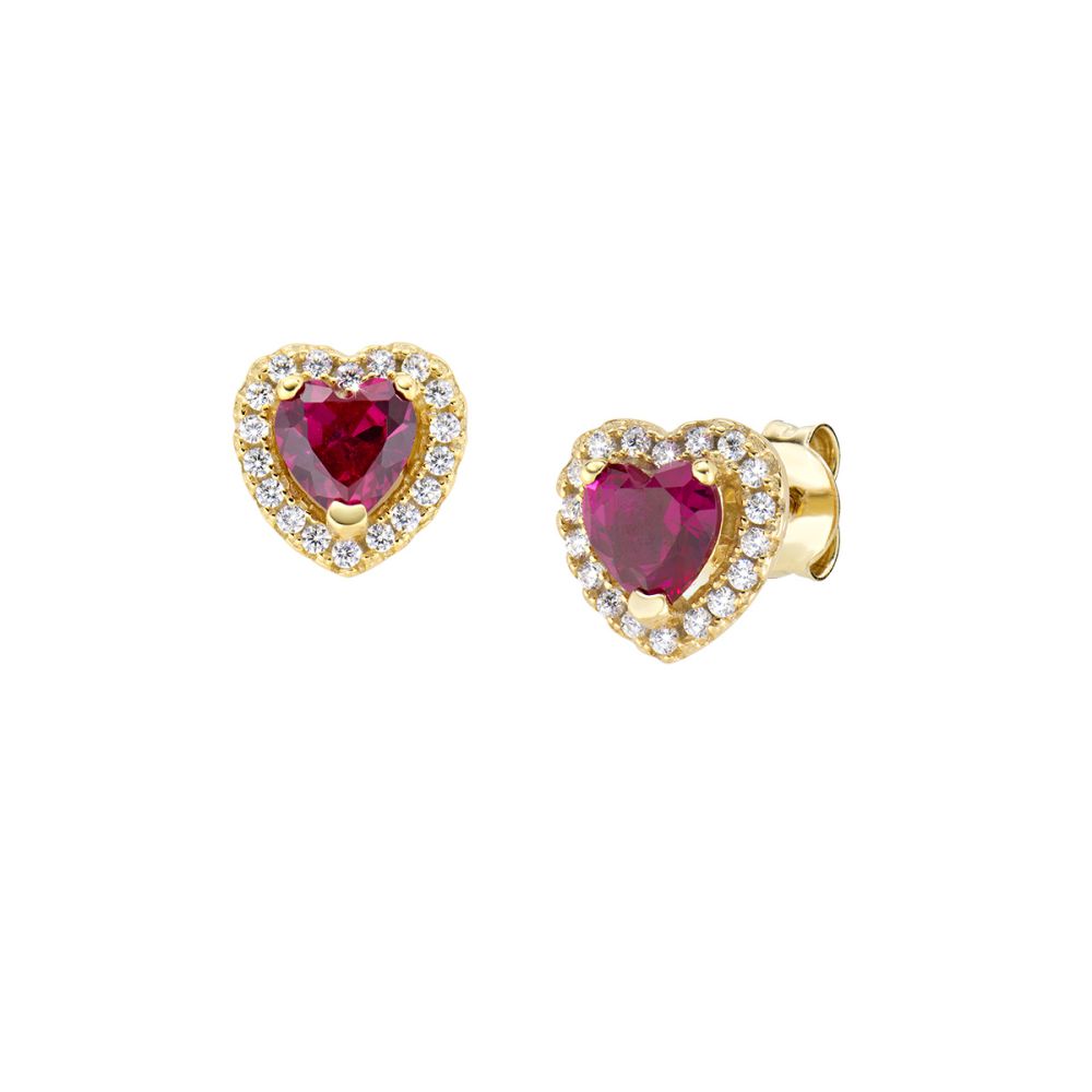 Amen Orecchini Argento Gold Cuore Rubino e Zirconi