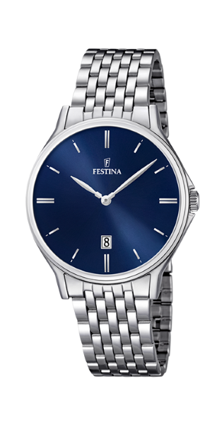 Festina Orologio Uomo Acciaio Silver Solo Tempo Blu