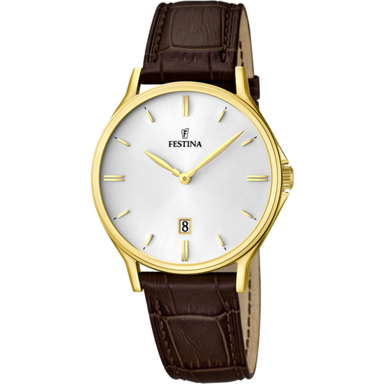 Festina Orologio Acciaio Gold Solo Tempo Uomo Pelle Marrone