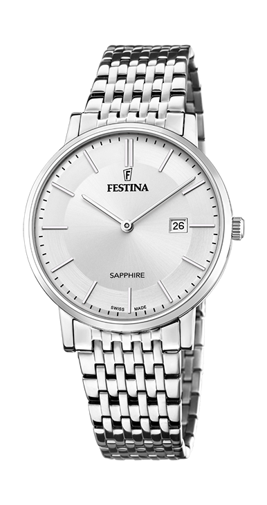 Festina Orologio Uomo Swiss Made Solo Tempo Quadrante Silver