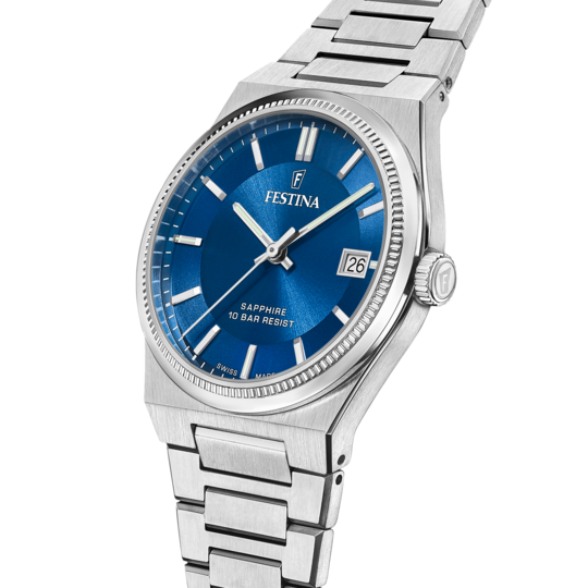 Festina Orologio Swiss Made Acciaio Solo Tempo Quadrante Azzurro