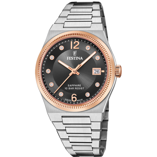 Festina Orologio Swiss Made Acciaio Solo Tempo Quadrante Nero