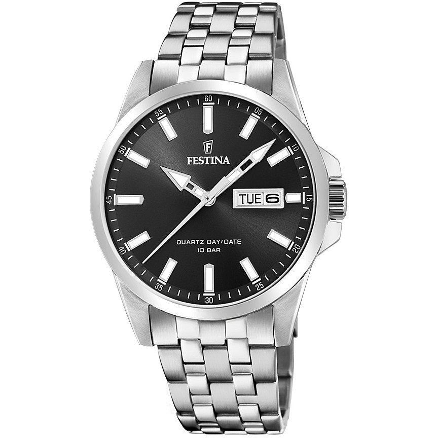 Festina Orologio Uomo Acciaio SIlver Solo Tempo Quadrante Nero