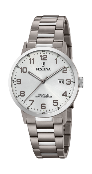 Festina Orologio Uomo Titanio Solo Tempo Quadrante Silver