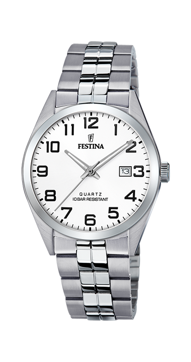 Festina Orologio Uomo Solo Tempo Acciaio Quadrante Bianco