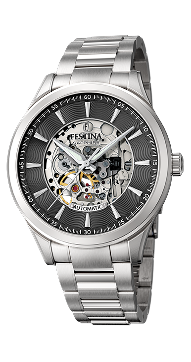 Festina Orologio Uomo Automatico Skeleton Nero-Silver