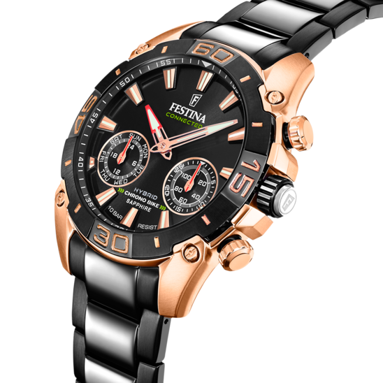 Festina Orologio Ibrido Uomo Acciaio Nero-Rosè