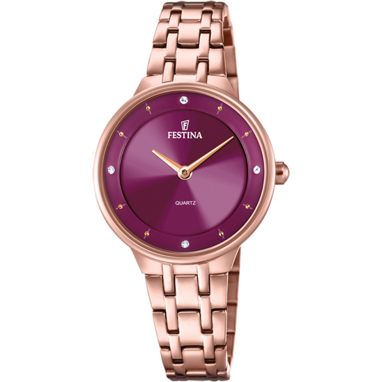 Festina Orologio Acciaio Rosè Solo tempo Donna Quadrante Bordeaux