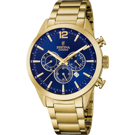 Festina Orologio Acciaio Gold Cronografo Uomo Quadrante Blu