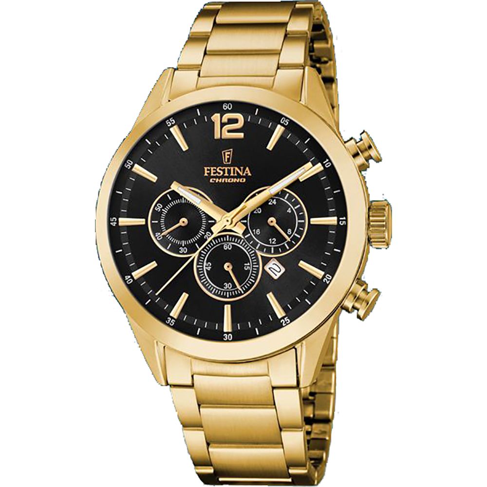 Festina Orologio Acciaio Gold Cronografo Uomo Quadrante Nero