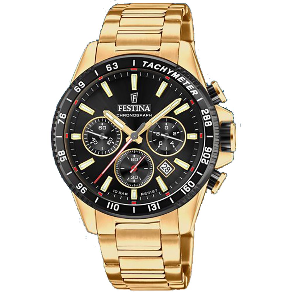 Festina Orologio Acciaio Gold Cronografo Uomo Quadrante Nero