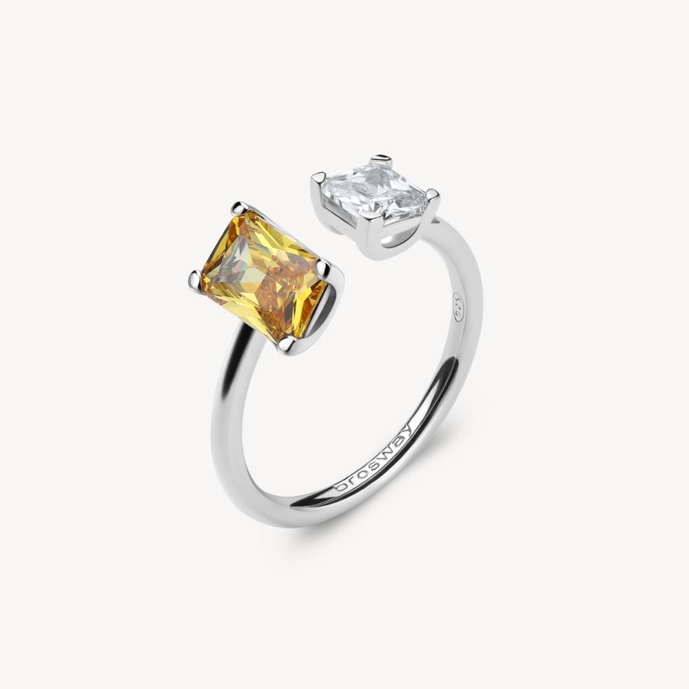 Brosway Anello Argento Cristalli Bianco e Giallo Fancy