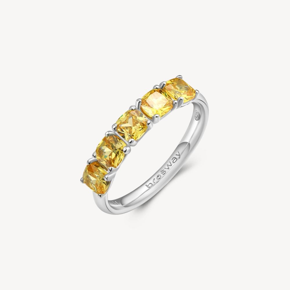 Brosway Anello Fascia Argento 5 Zirconi Gialli Fancy