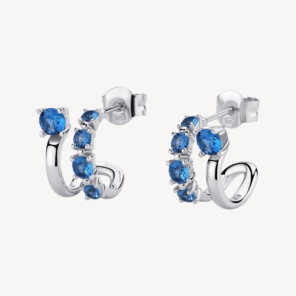 Brosway Orecchini Cerchio Argento Zirconi Zaffiro Fancy