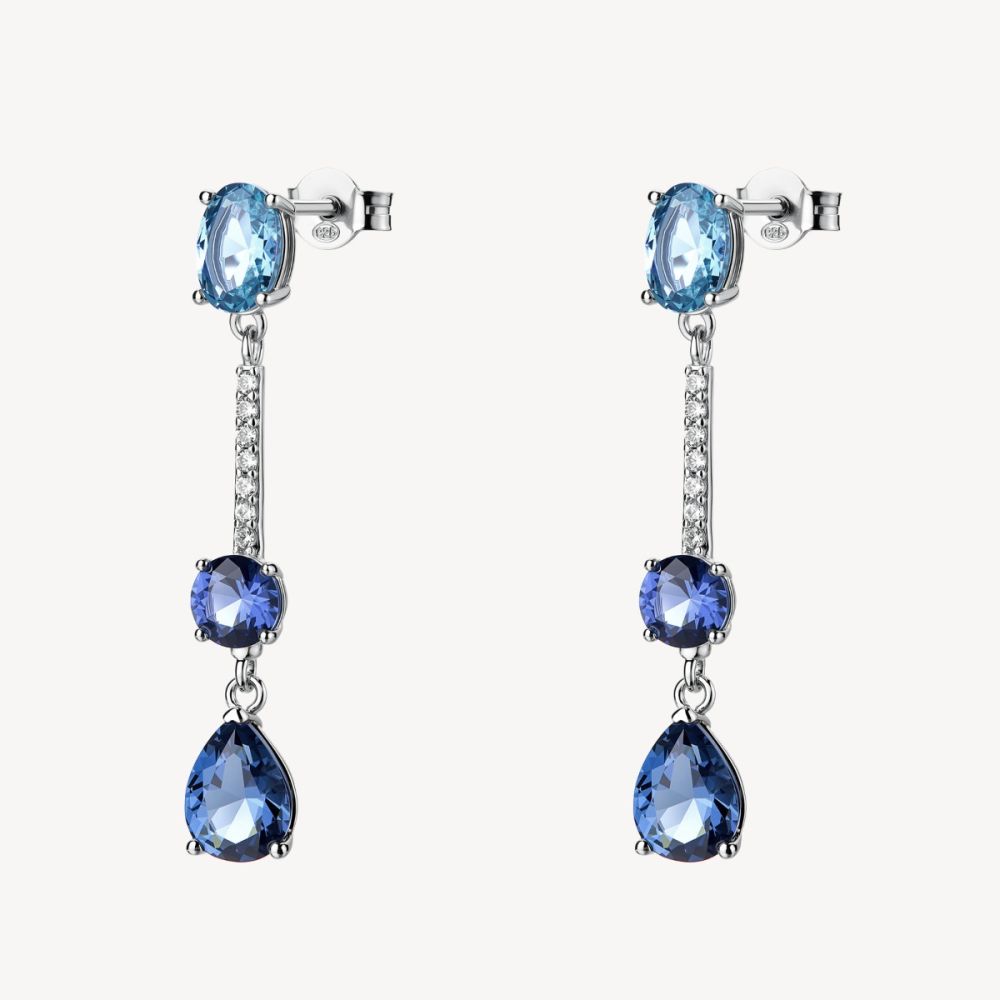 Brosway Orecchini Argento Cristalli Zaffiro e Bianchi Fancy