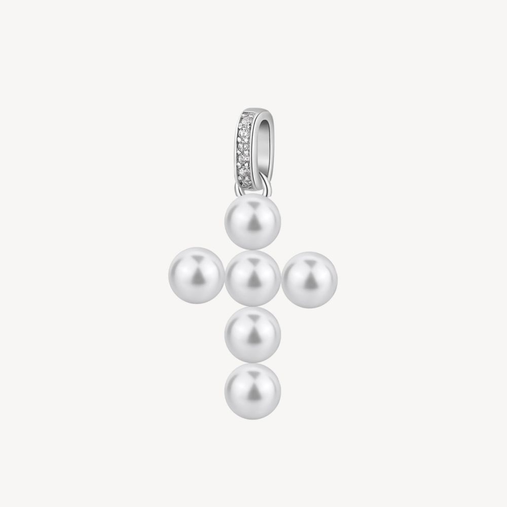 Brosway Pendente Croce Argento Perle e Zirconi Fancy