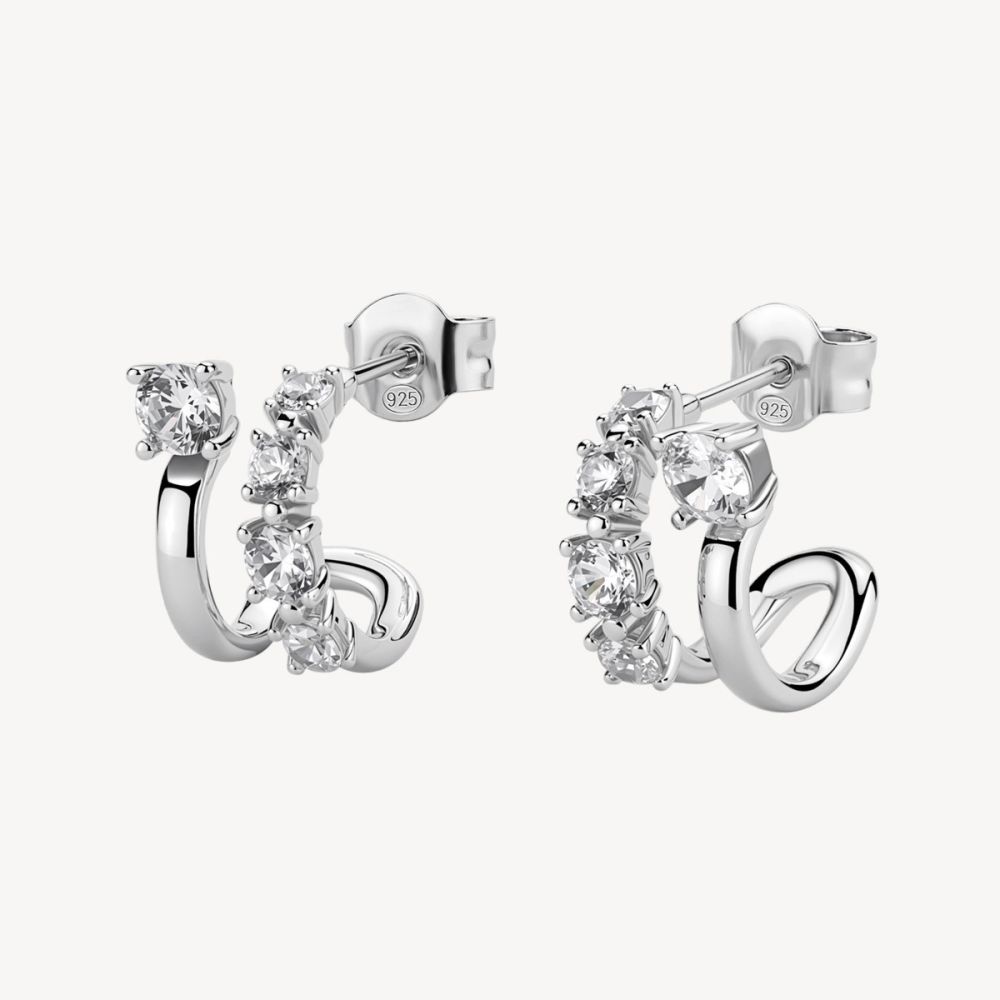 Brosway Orecchini Cerchio Argento Zirconi Bianchi Fancy