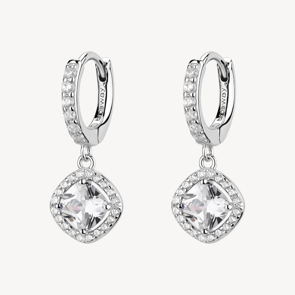 Brosway Orecchini Cerchio Argento Zircone Bianchi Fancy