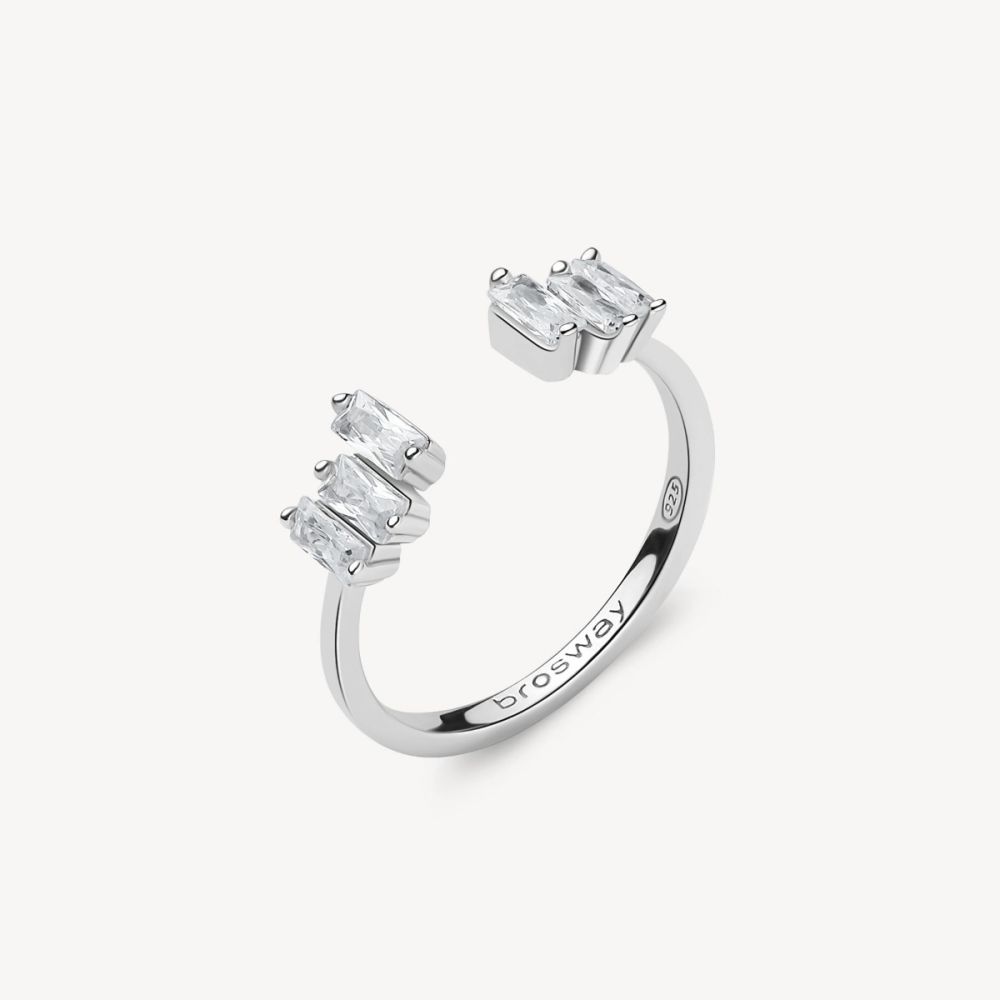 Brosway Anello Regolabile Argento Baguette Cubic White Fancy