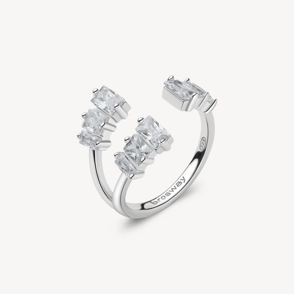 Brosway Anello Regolabile Argento Baguette Cubic White Fancy