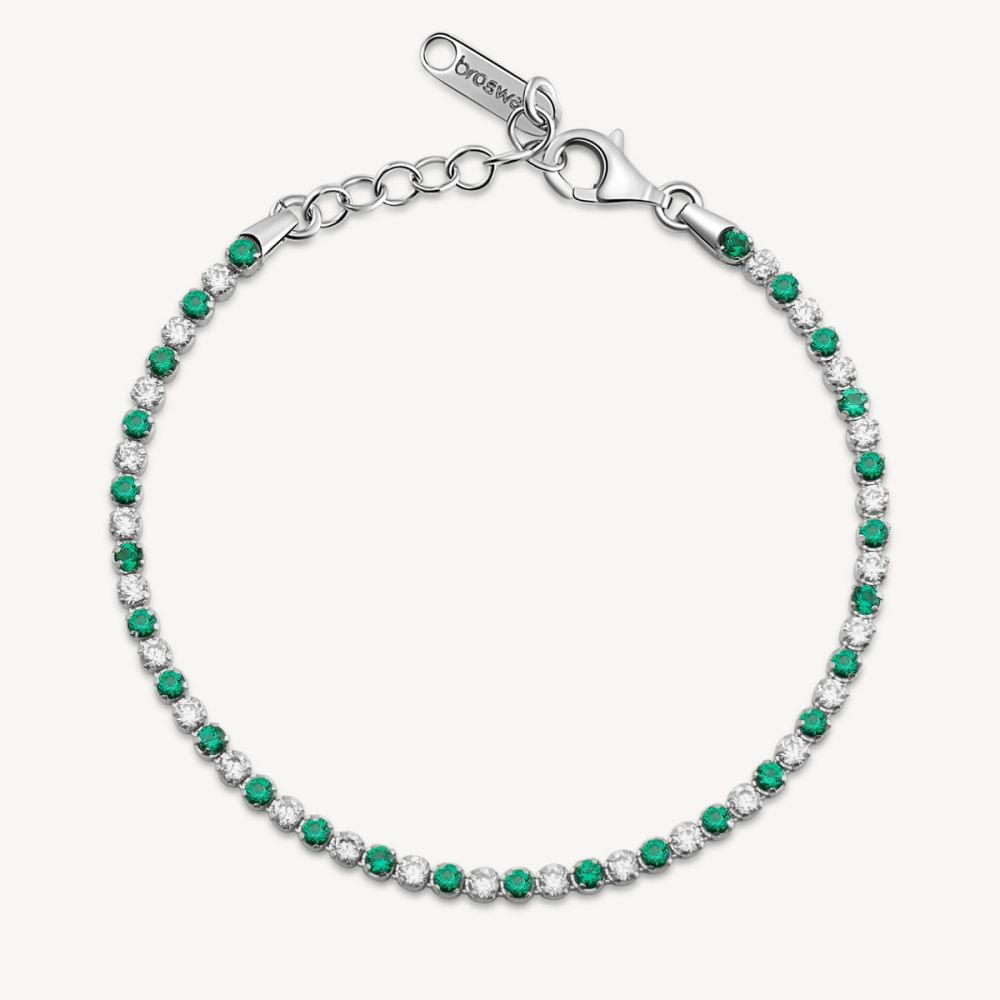 Brosway Tennis Argento Zirconi Verdi e Bianchi Fancy
