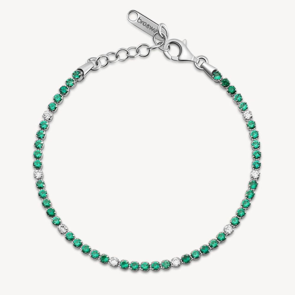 Brosway Tennis Argento Zirconi Verdi e Bianchi Fancy