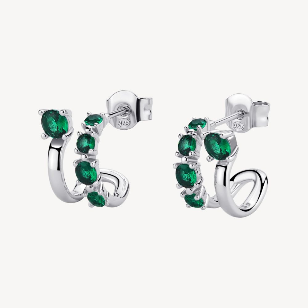Brosway Orecchini Cerchio Argento Zirconi Smeraldo Fancy