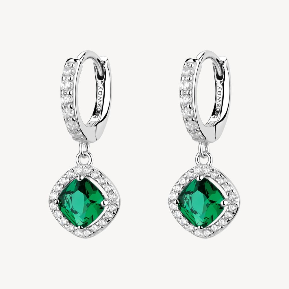 Brosway Orecchini Cerchio Argento Zircone Smeraldo Fancy