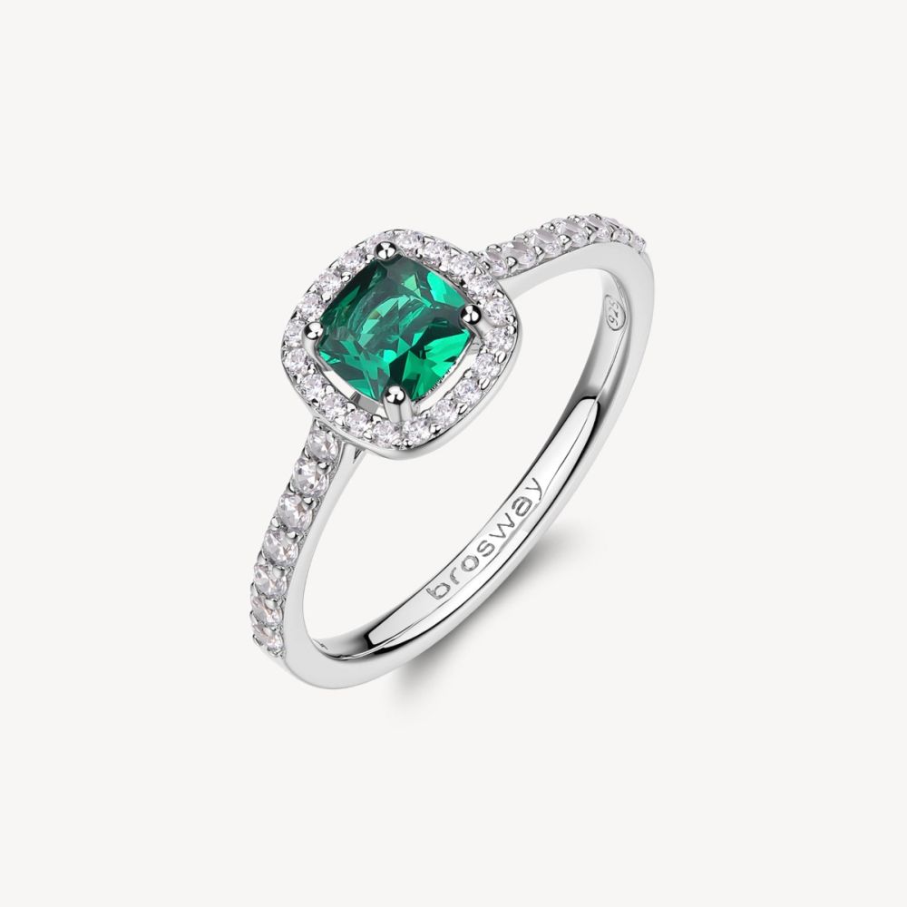 Brosway Anello Argento Zircone Smeraldo e Bianchi Fancy