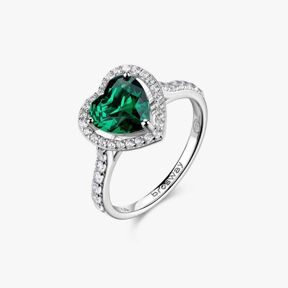 Brosway Anello Argento Cuore Smeraldo Fancy