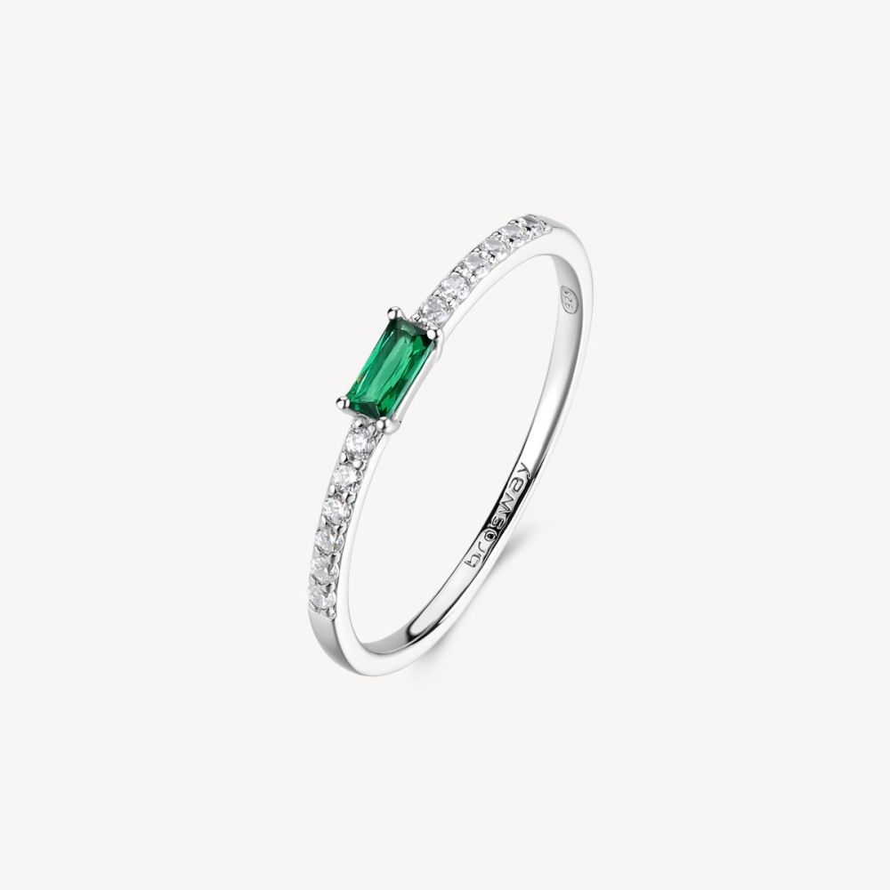 Brosway Anello Argento Zirconi Bianchi e Smeraldo Fancy