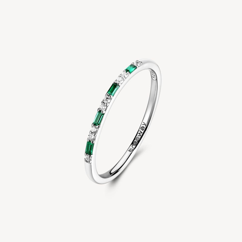 Brosway Anello Argento Zirconi Bianchi e Smeraldo Fancy
