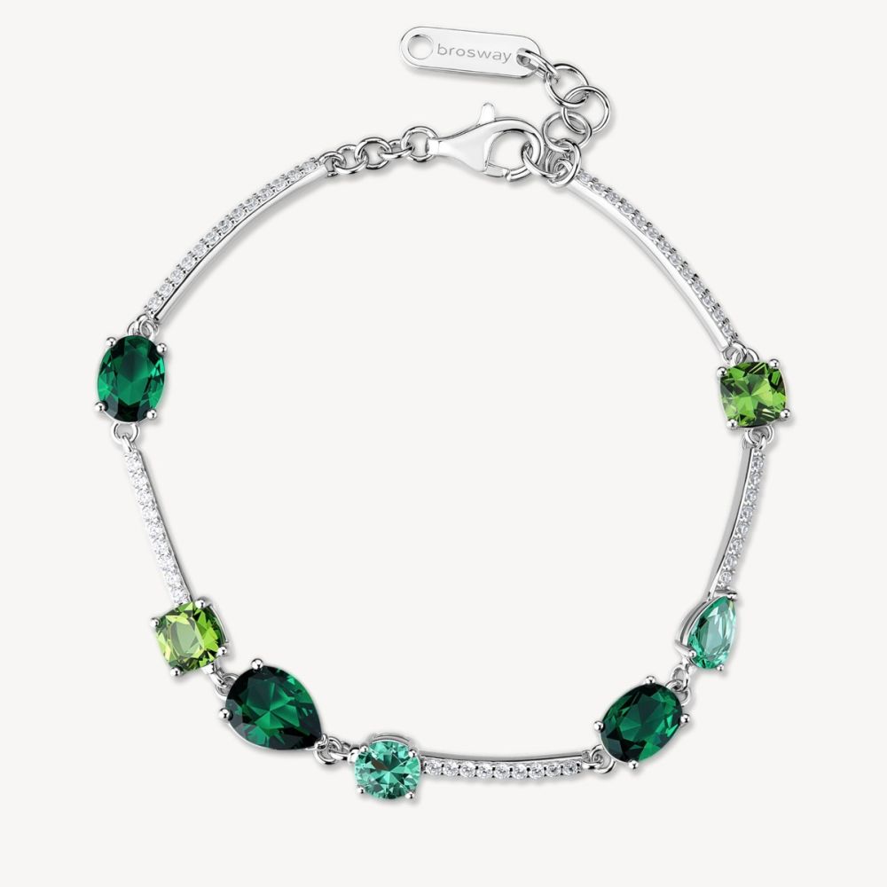 Brosway Tennis Argento Zirconi Verdi e Bianchi Fancy