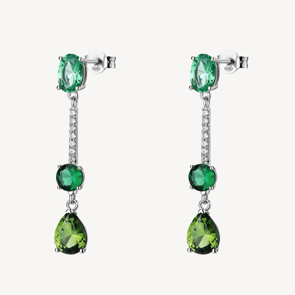 Brosway Orecchini Argento Cristalli Verdi e Bianchi Fancy