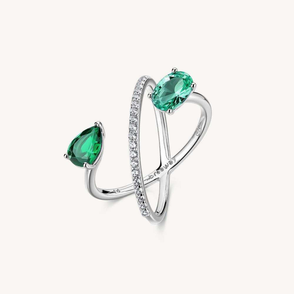 Brosway Anello Argento Zirconi Bianchi e Smeraldo Fancy