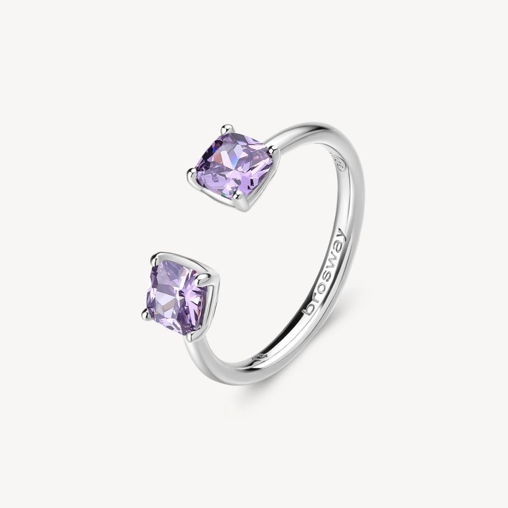 Brosway Anello Regolabile Argento Cushion Cubic Amethyst Fancy