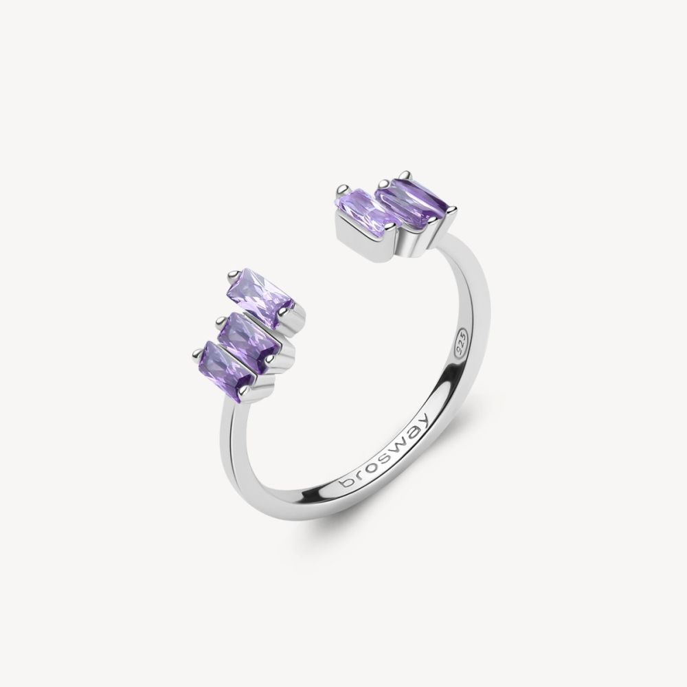 Brosway Anello Regolabile Argento Baguette Cubic Amethyst Fancy
