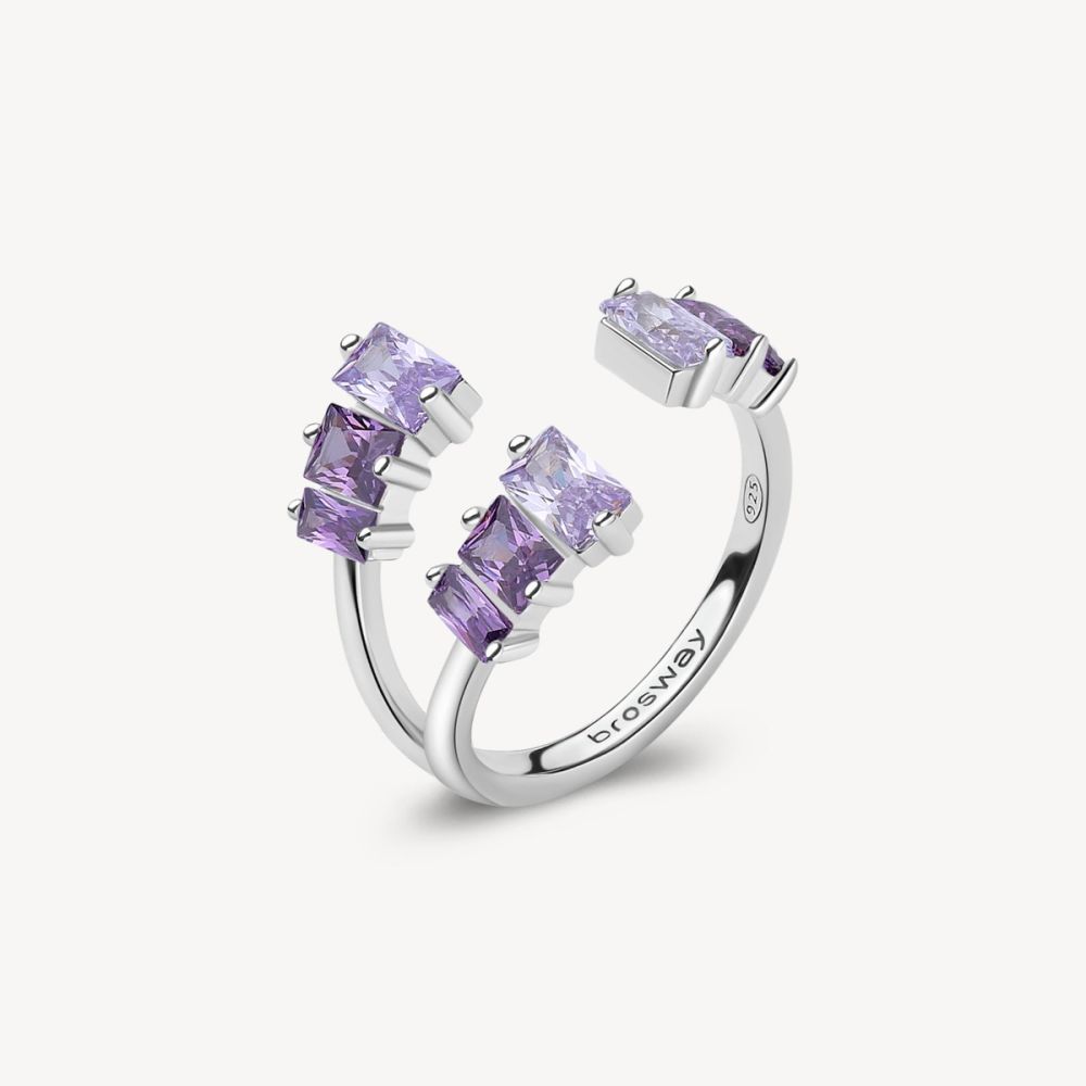 Brosway Anello Regolabile Argento Baguette Cubic Amethyst Fancy